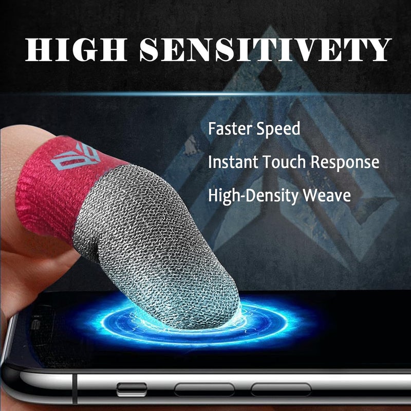 LAYASIMON 6PCS Gaming Finger Sleeves. 0.29MM Silver Fiber, Anti Sweat, Extremely Thin,Breathable Touchscreen dedales Gamer Finger Cover Thumb Sleeve Fit Phone Game Tablet Devices. (Red) - Image 3